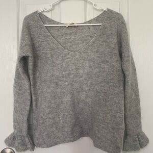 La Maille Sezane Paris Mohair Alpaca Blend Sweater Sz XS Gray V-Neck